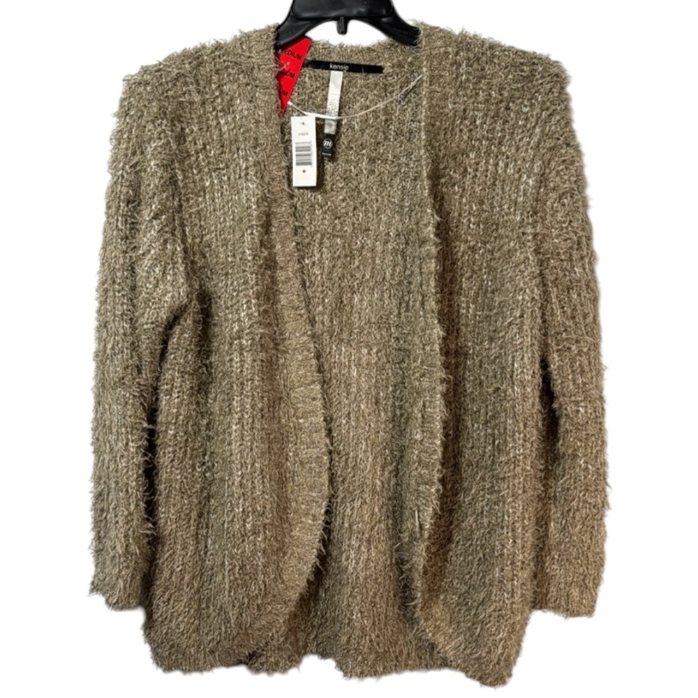 Kensie Sweater Tan‎ Cardigan Shaggy Open Front in Size M  NWT